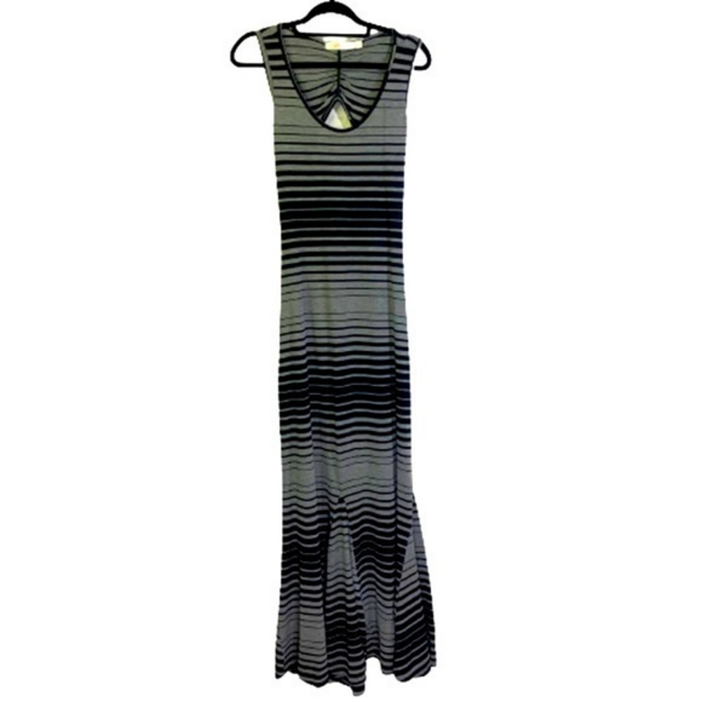 LIBERTY LOVE Black‎ & Grey Stripe Open-Back Maxi Dress